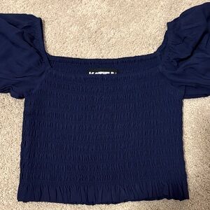 Katie J NYC Midnight Blue Smocked Blouse